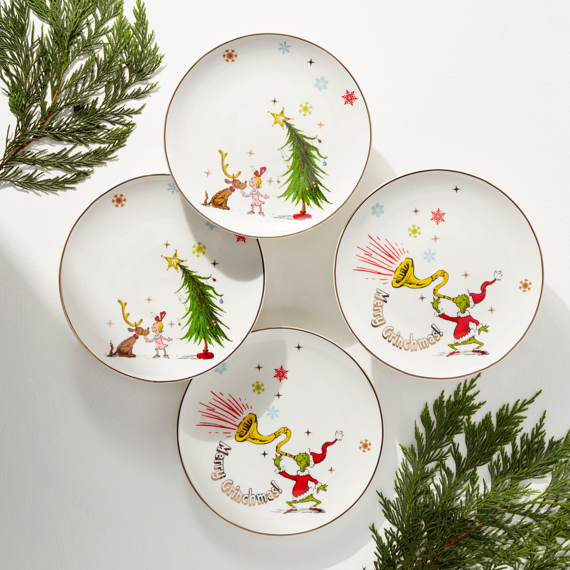 Grinch Christmas Plates Set of 4 - Festive Holiday Accent Plates