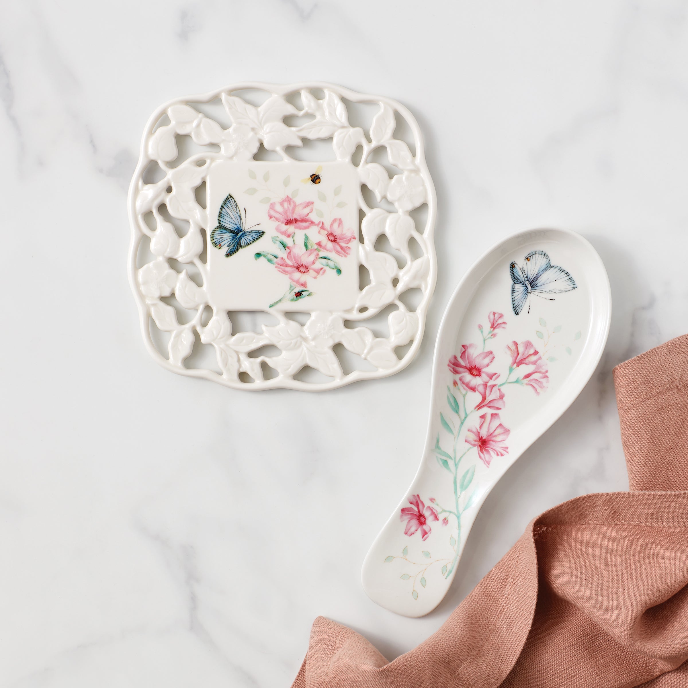 Butterfly Meadow Porcelain Spoon Rest for Kitchen | Dishwasher-Safe