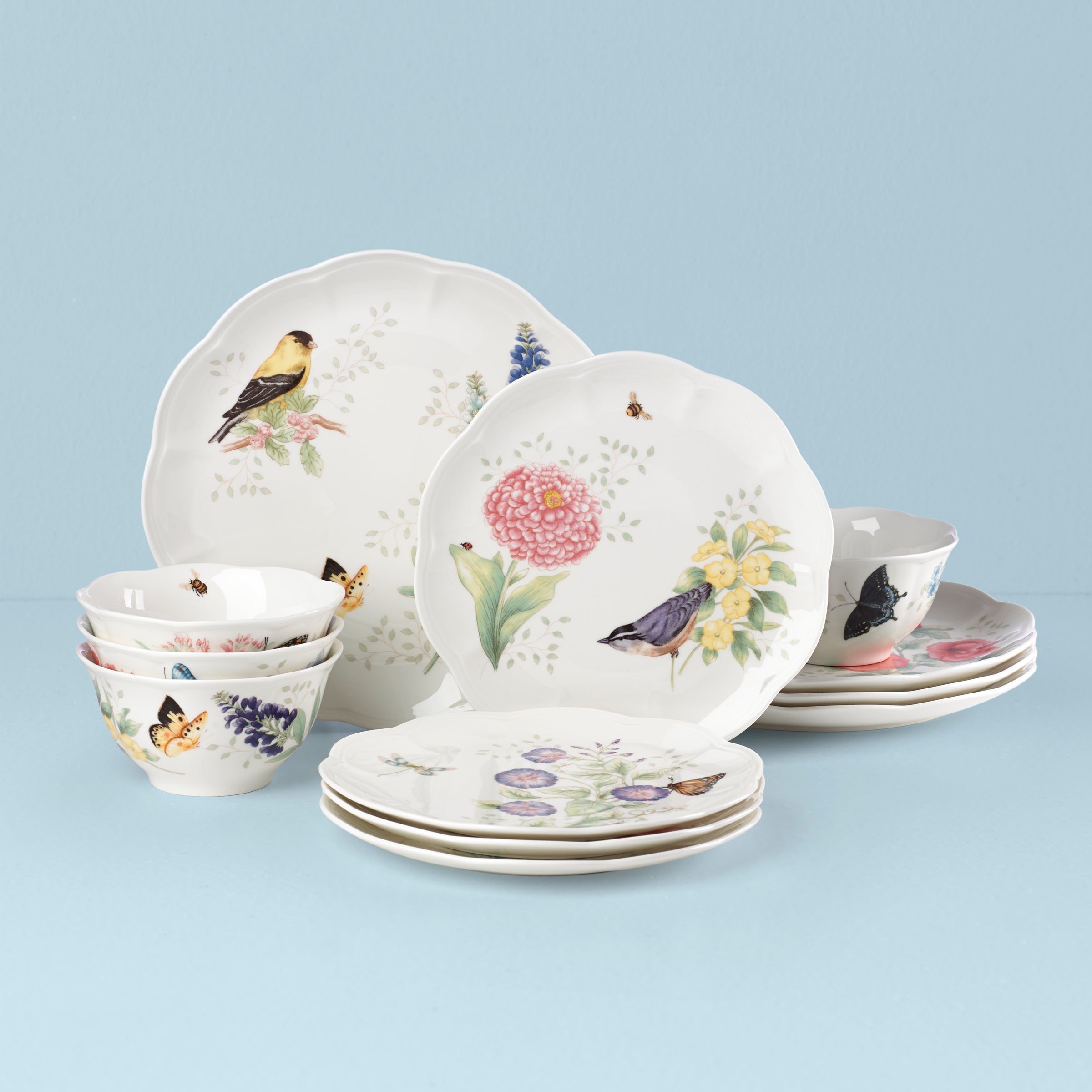 Porcelain Dinnerware Set with Bird & Butterfly Design | Butterfly Meadow