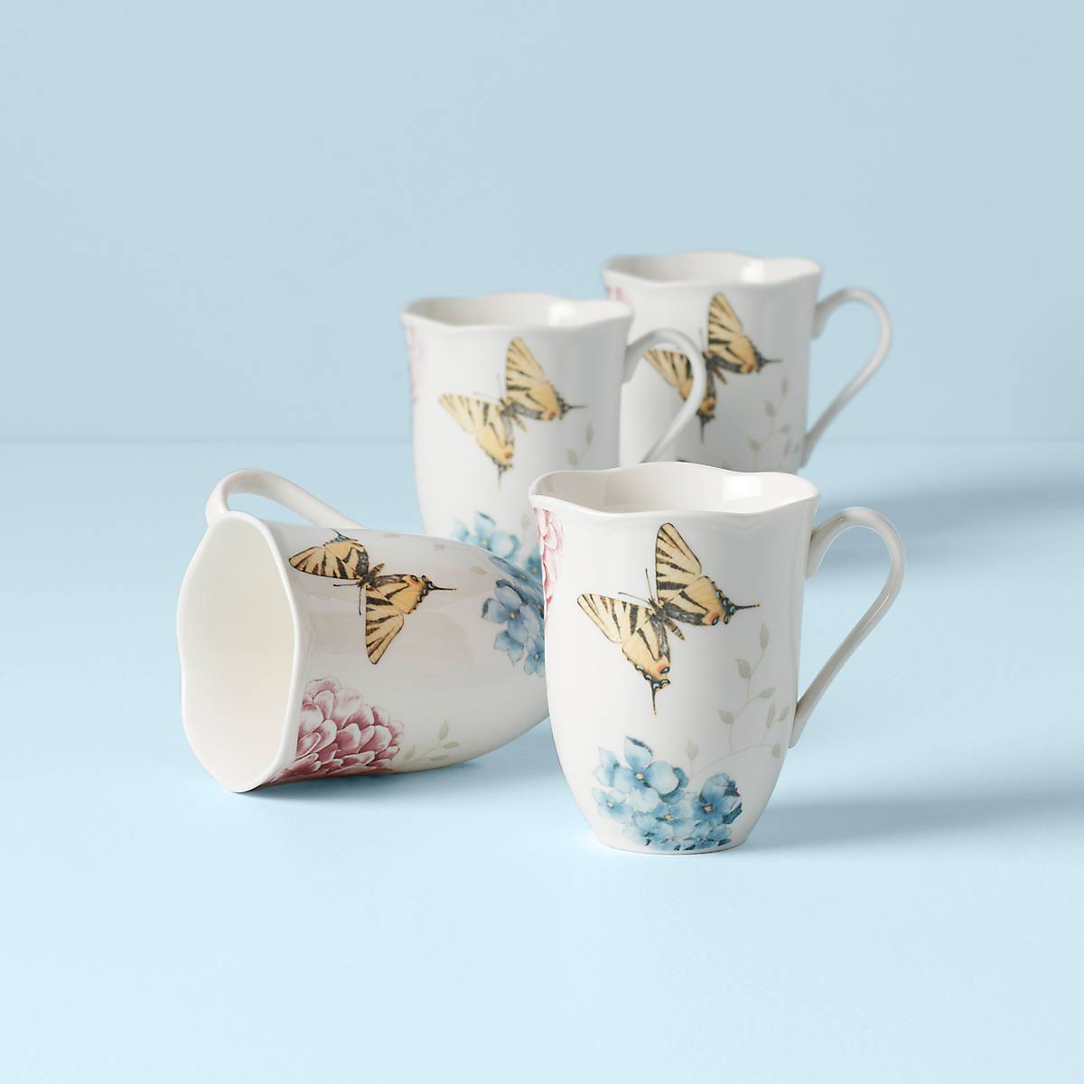 Hydrangea Butterfly Mugs - Set of 4 | Dishwasher & Microwave Safe