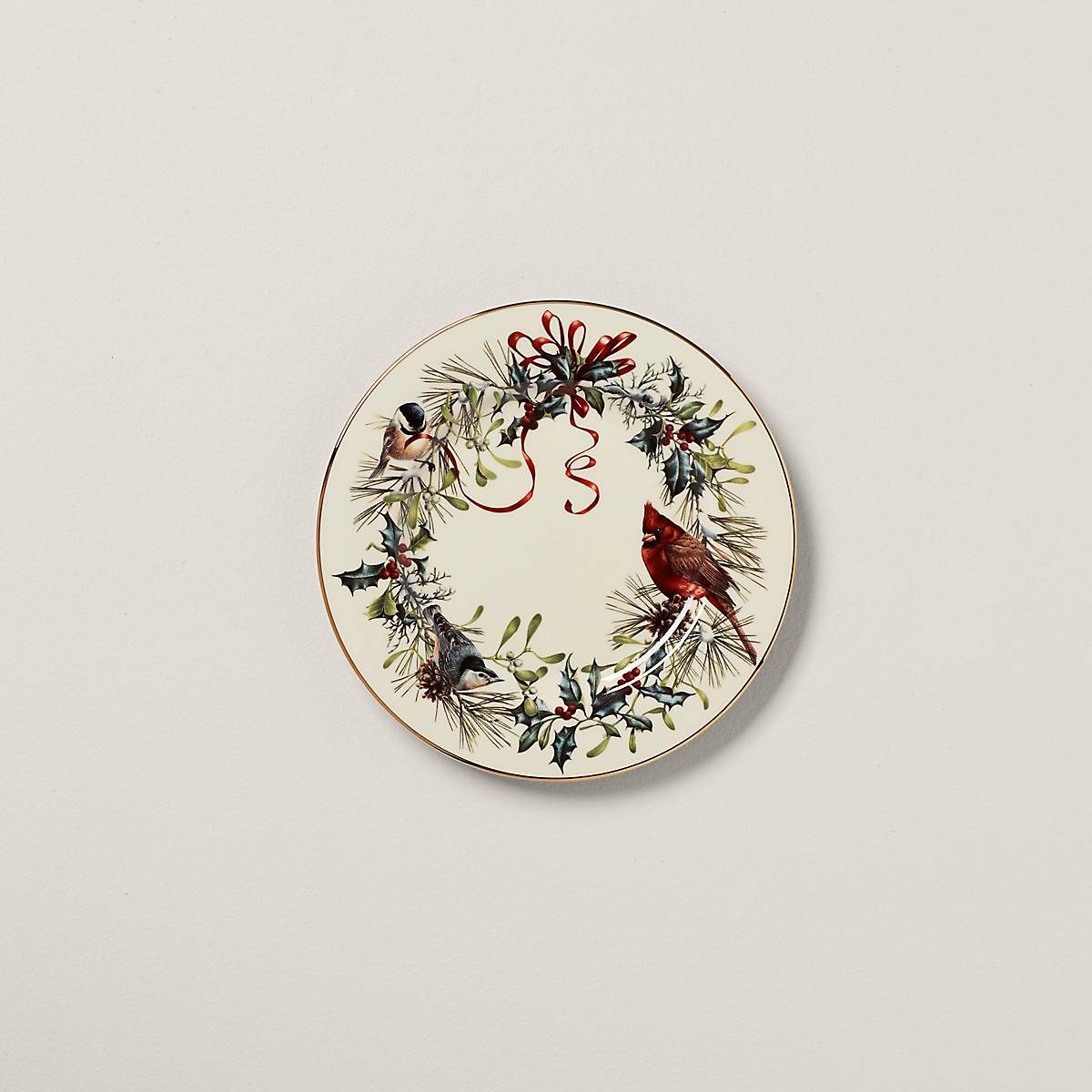 Porcelain Salad Plates with Gold Accents | Winter Greetings 6-Piece Set