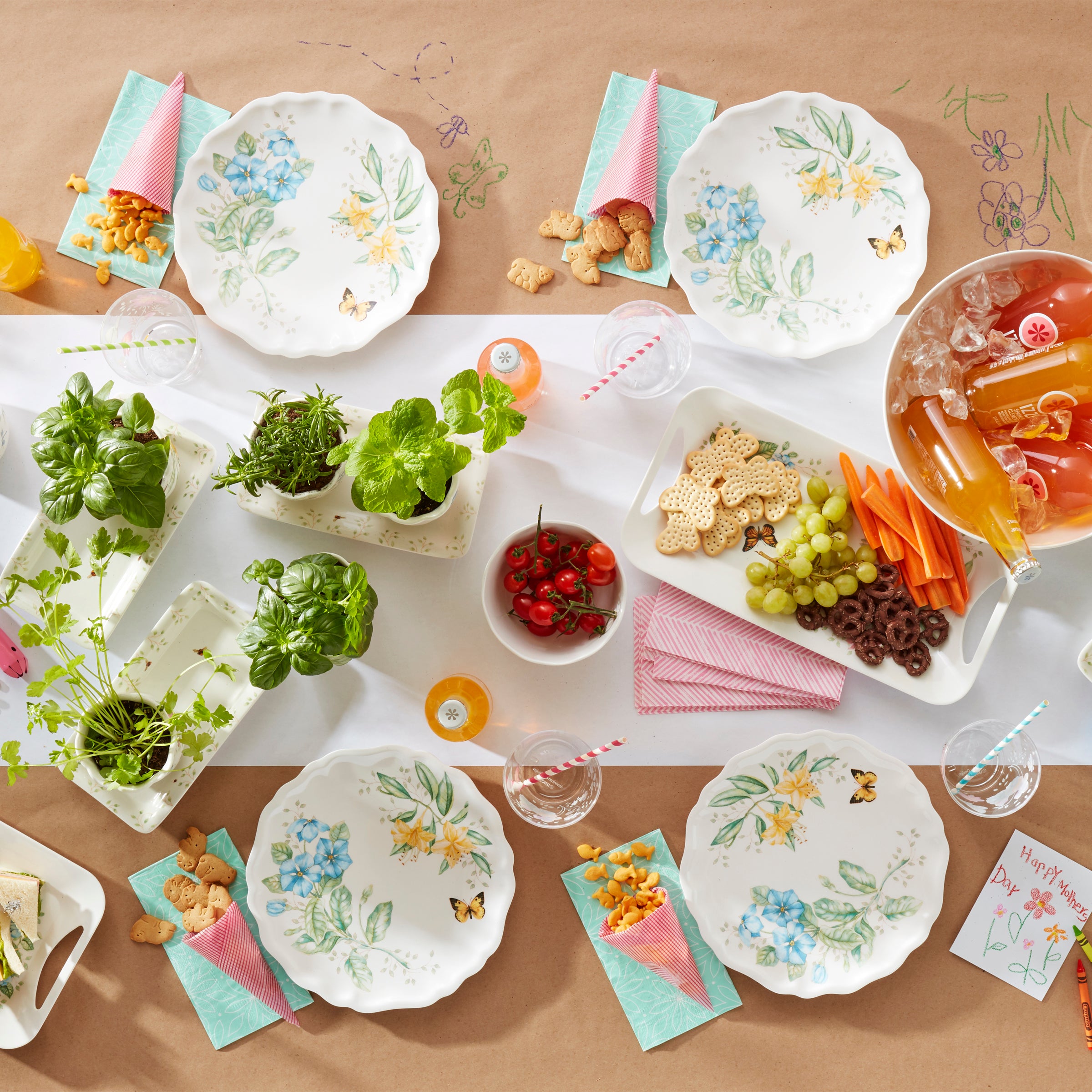 Melamine Dinner Plates Set of 4 - Butterfly Meadow Design | Shatterproof & Dishwasher-Safe