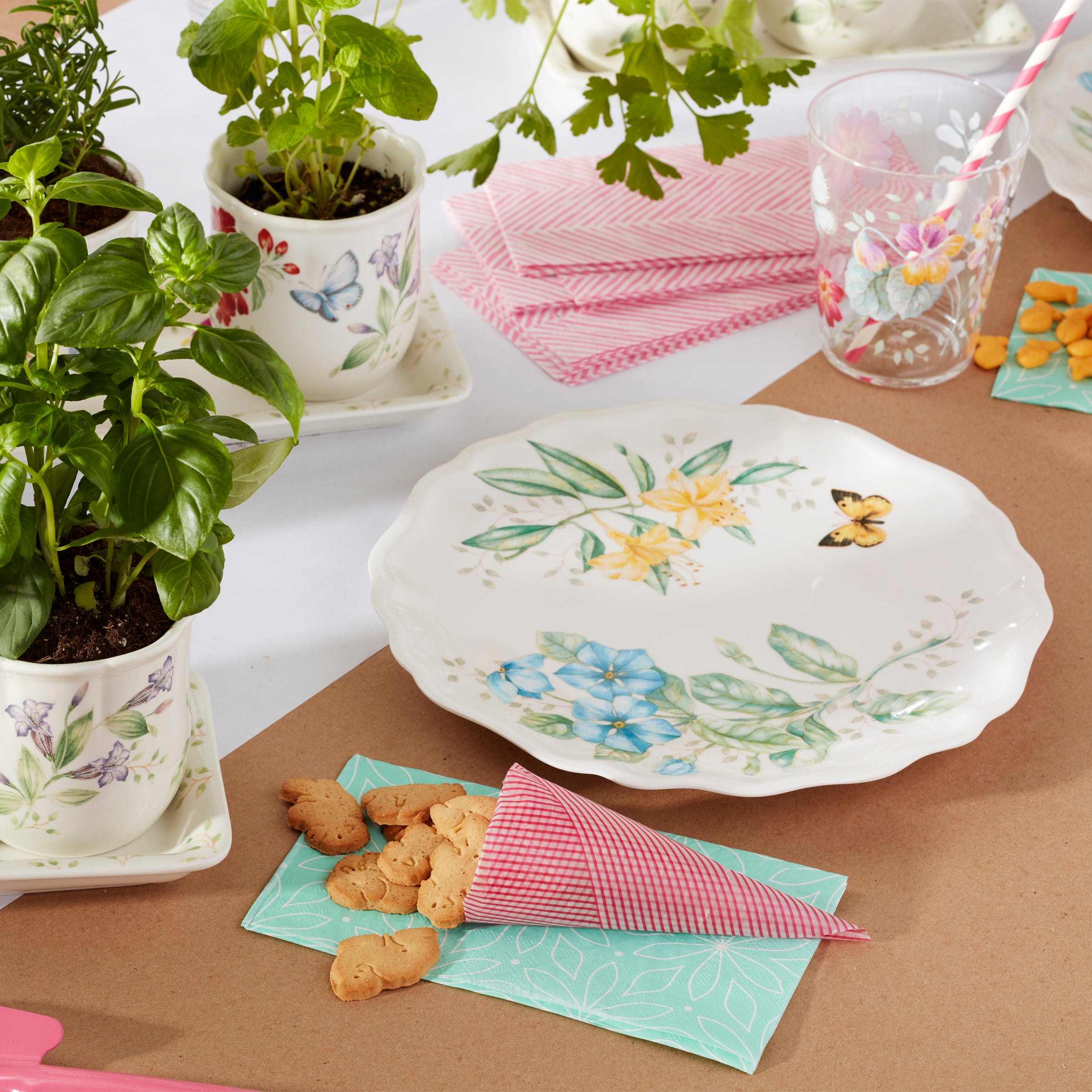 Melamine Dinner Plates Set of 4 - Butterfly Meadow Design | Shatterproof & Dishwasher-Safe
