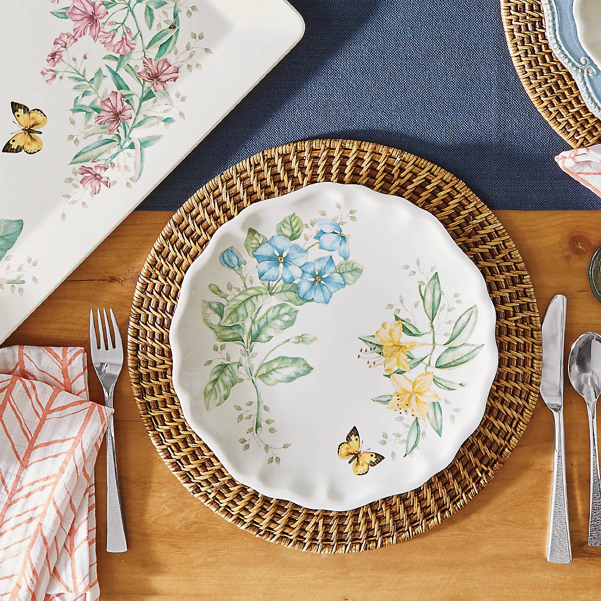 Melamine Dinner Plates Set of 4 - Butterfly Meadow Design | Shatterproof & Dishwasher-Safe