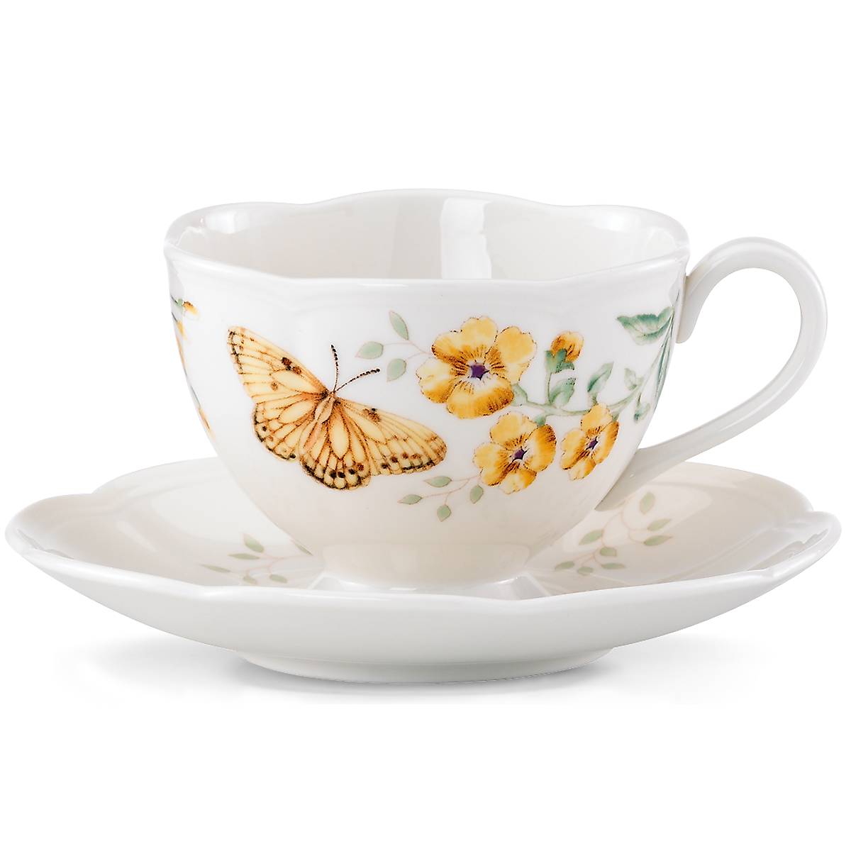 Ceramic Cup & Saucer Set with Floral Butterfly Design | Butterfly Meadow
