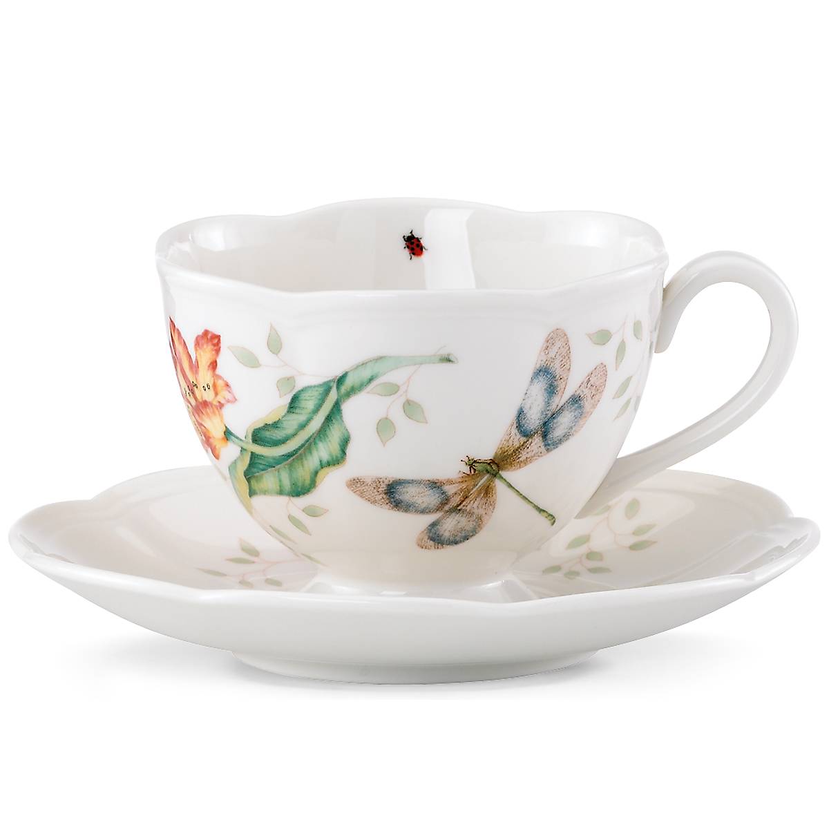 Dragonfly Cup & Saucer Set with Floral Design | Butterfly Meadow