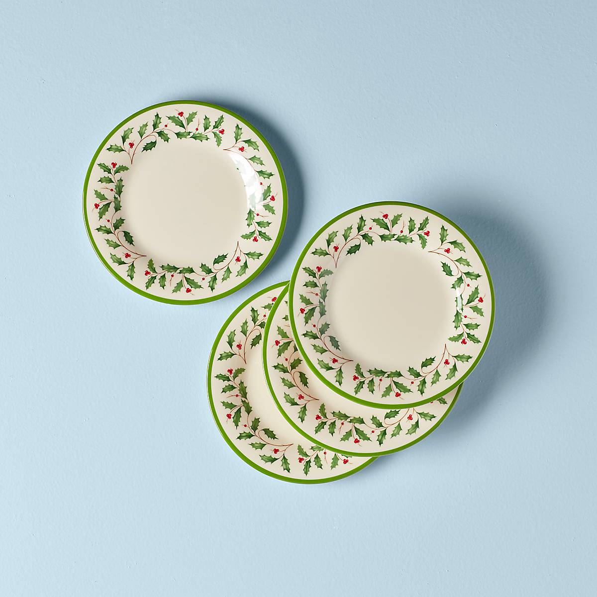 Holiday Melamine Dinner Plates - Set of 4 with Holly Motif