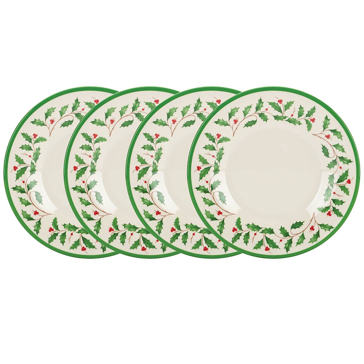 Holiday Melamine Dinner Plates - Set of 4 with Holly Motif