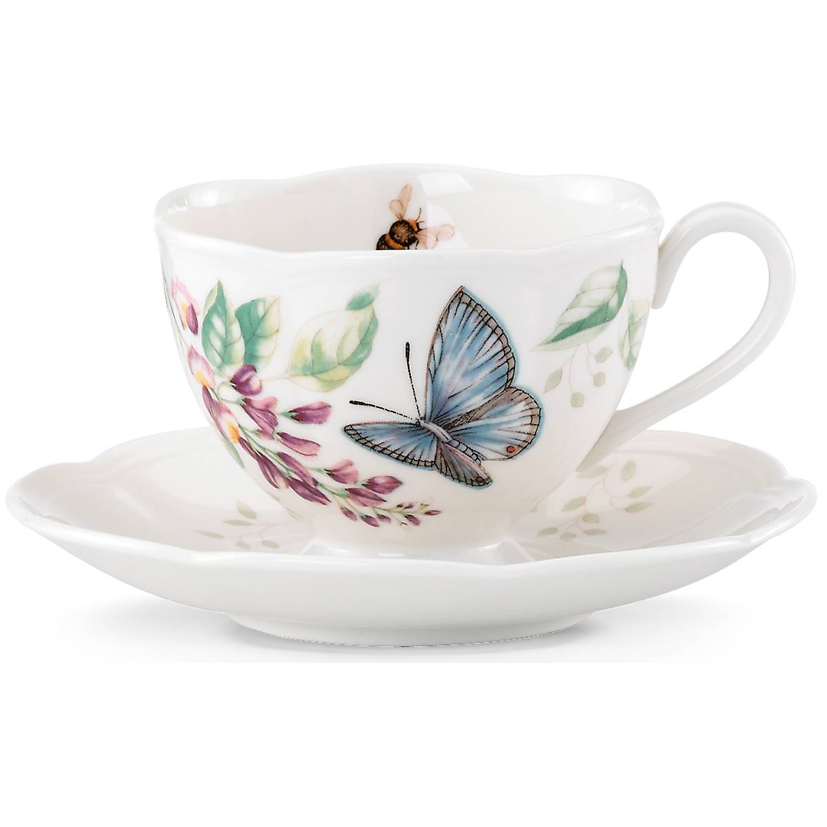 Blue Butterfly Ceramic Tea Cup & Saucer Set | 8 oz, Dishwasher Safe