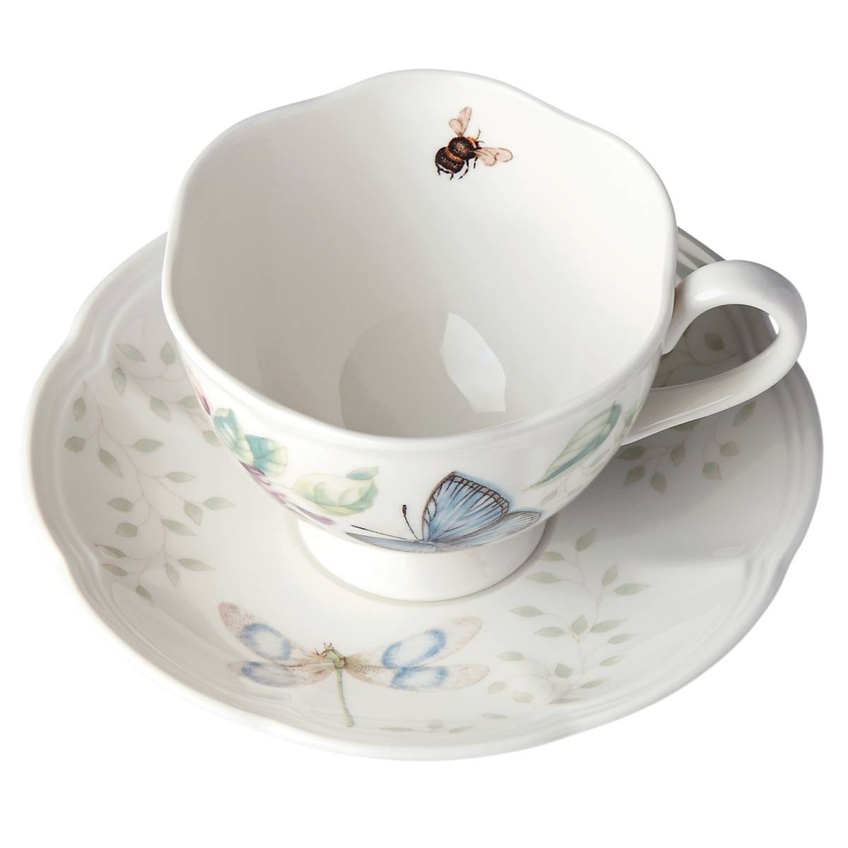 Blue Butterfly Ceramic Tea Cup & Saucer Set | 8 oz, Dishwasher Safe