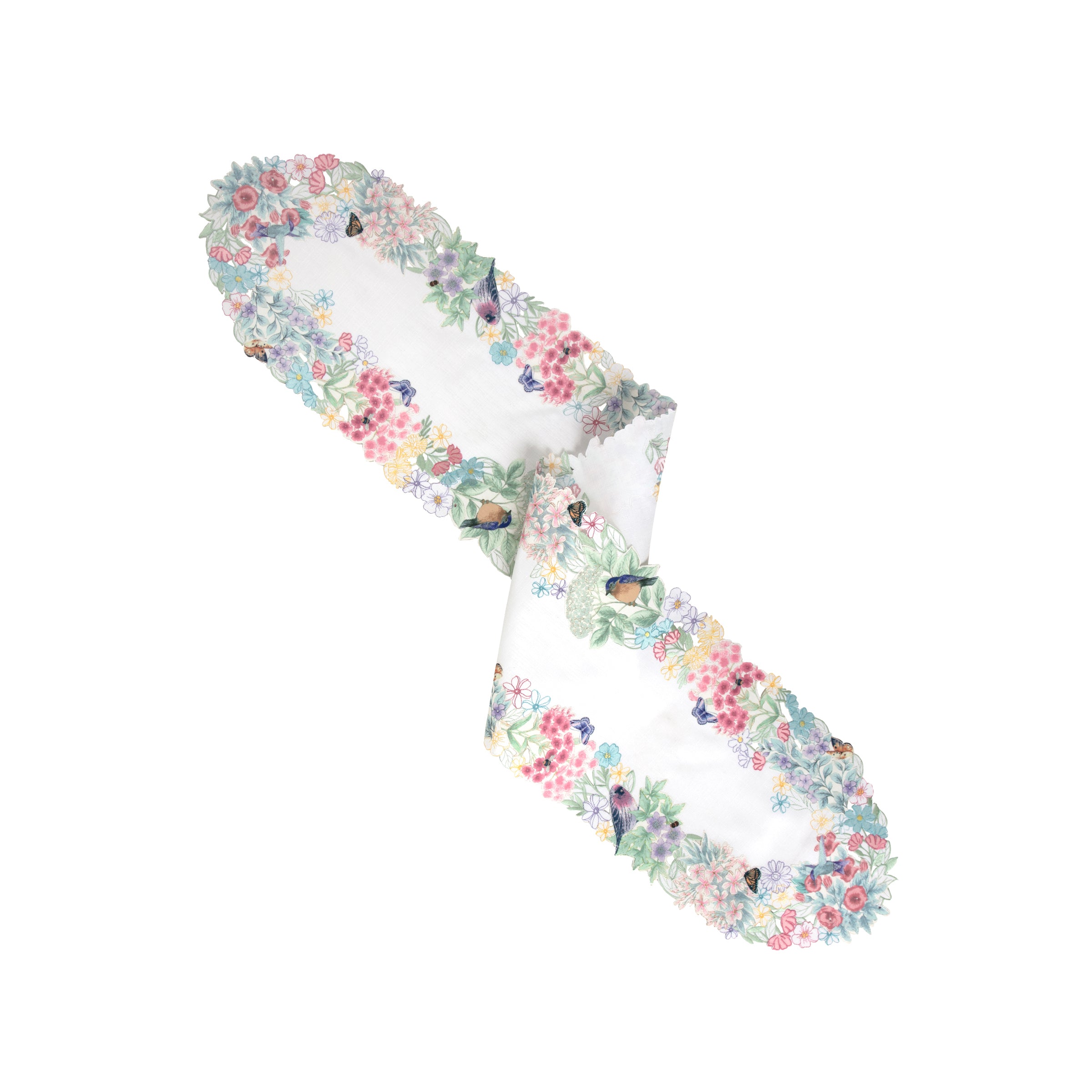 Floral Table Runner with Goldfinches & Bluebirds | Butterfly Meadow Flutter