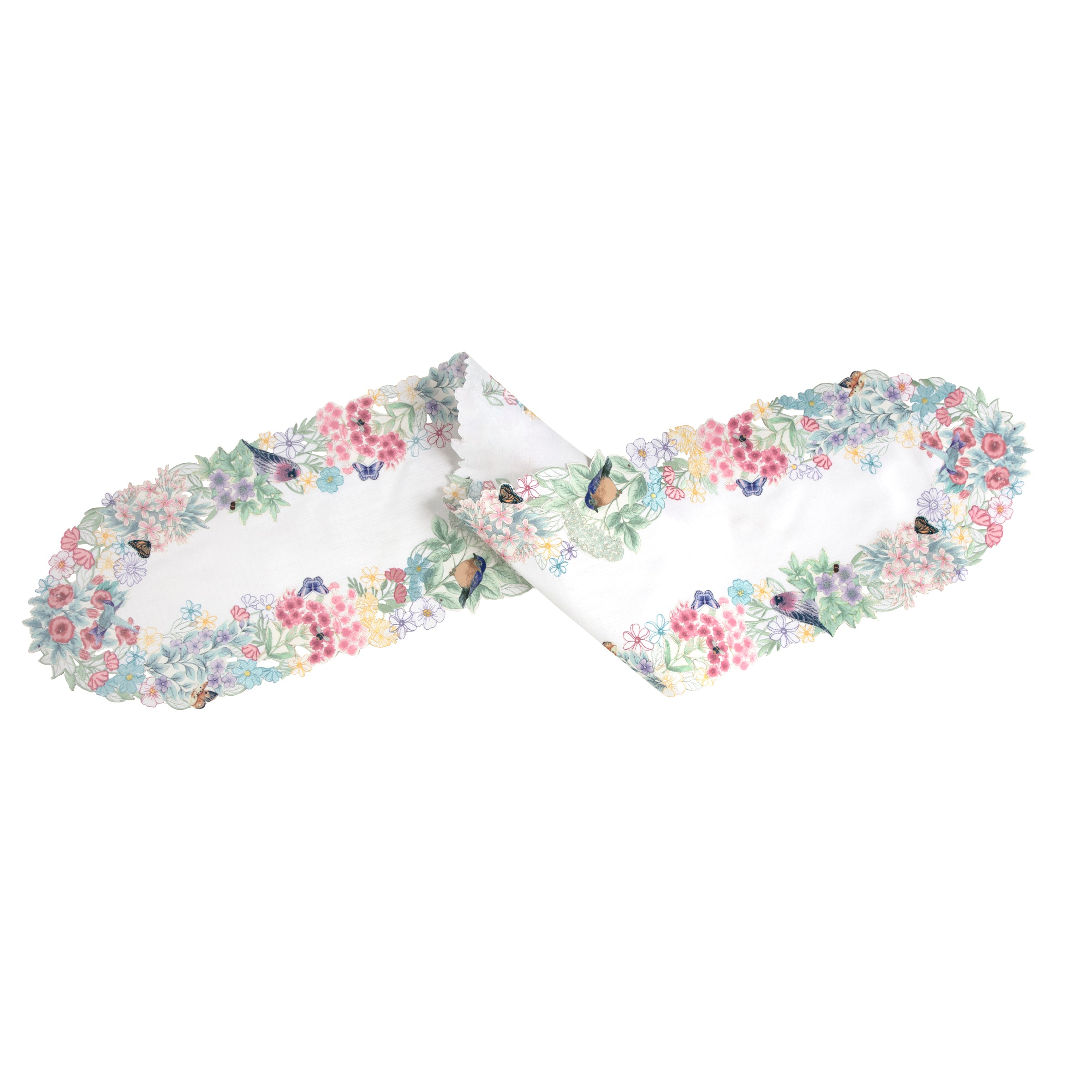 Floral Table Runner with Goldfinches & Bluebirds | Butterfly Meadow Flutter