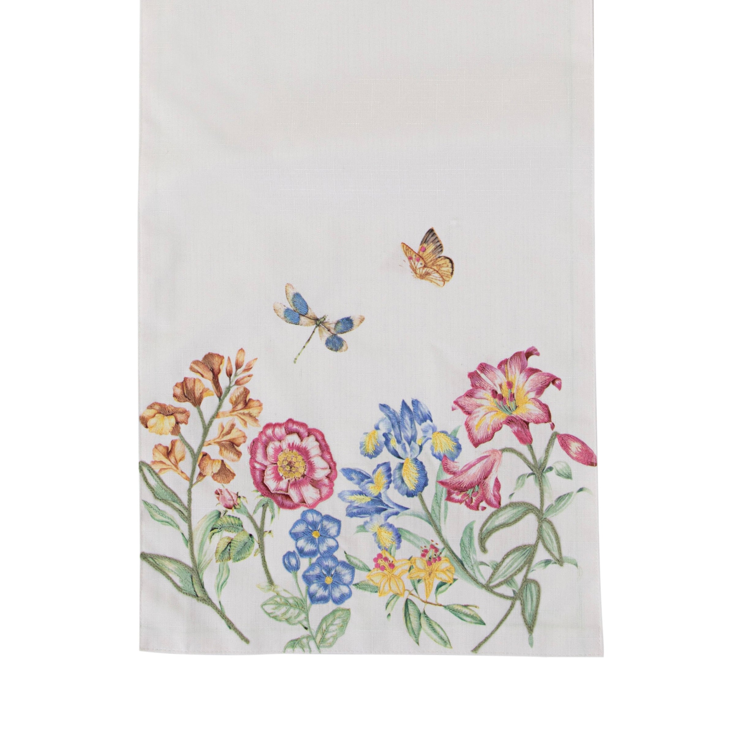 Butterfly Embroidered Table Runner for Garden Parties | Meadow Floral Design