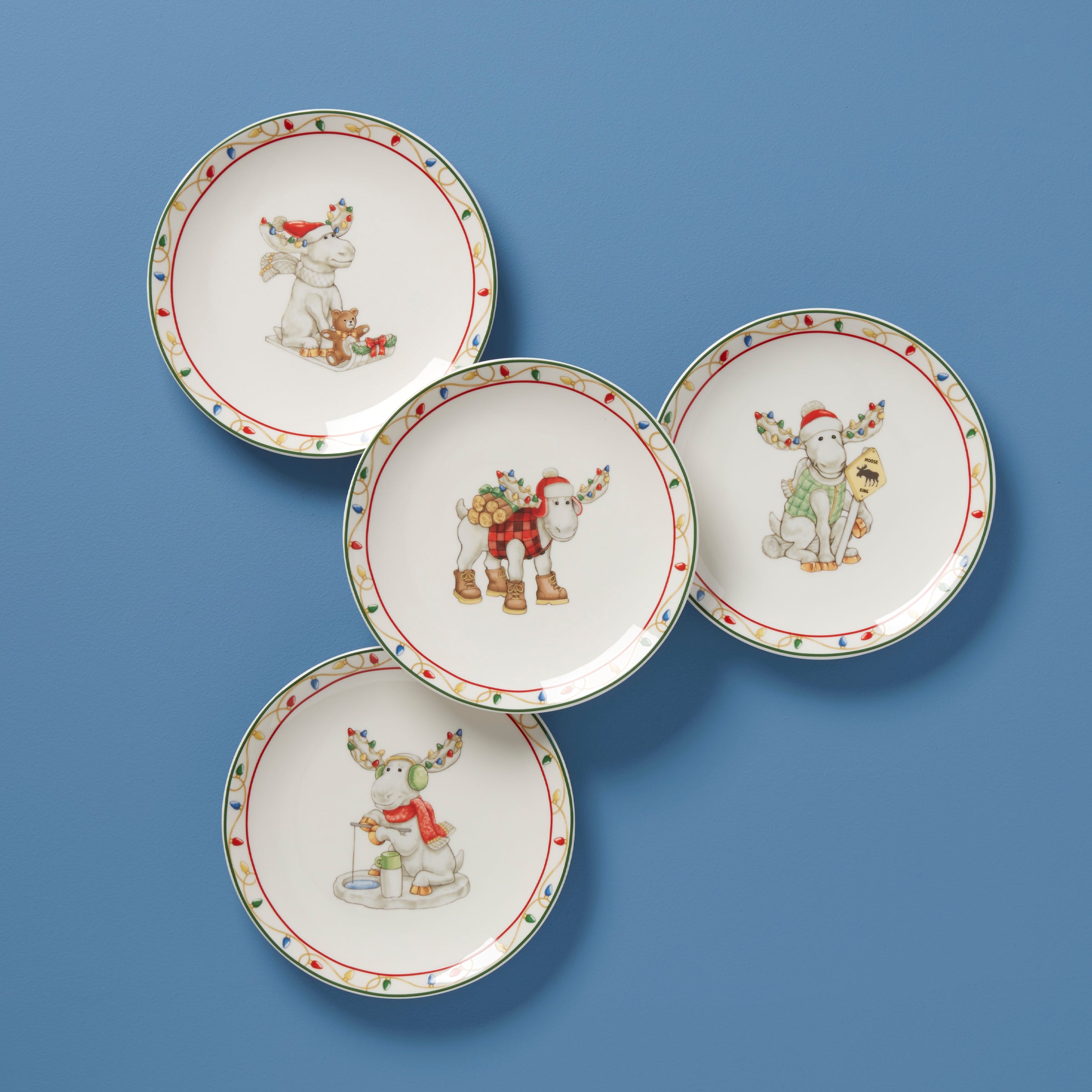 Festive Holiday Dessert Plates Set with Santa's Reindeer Design | Merry Marcel