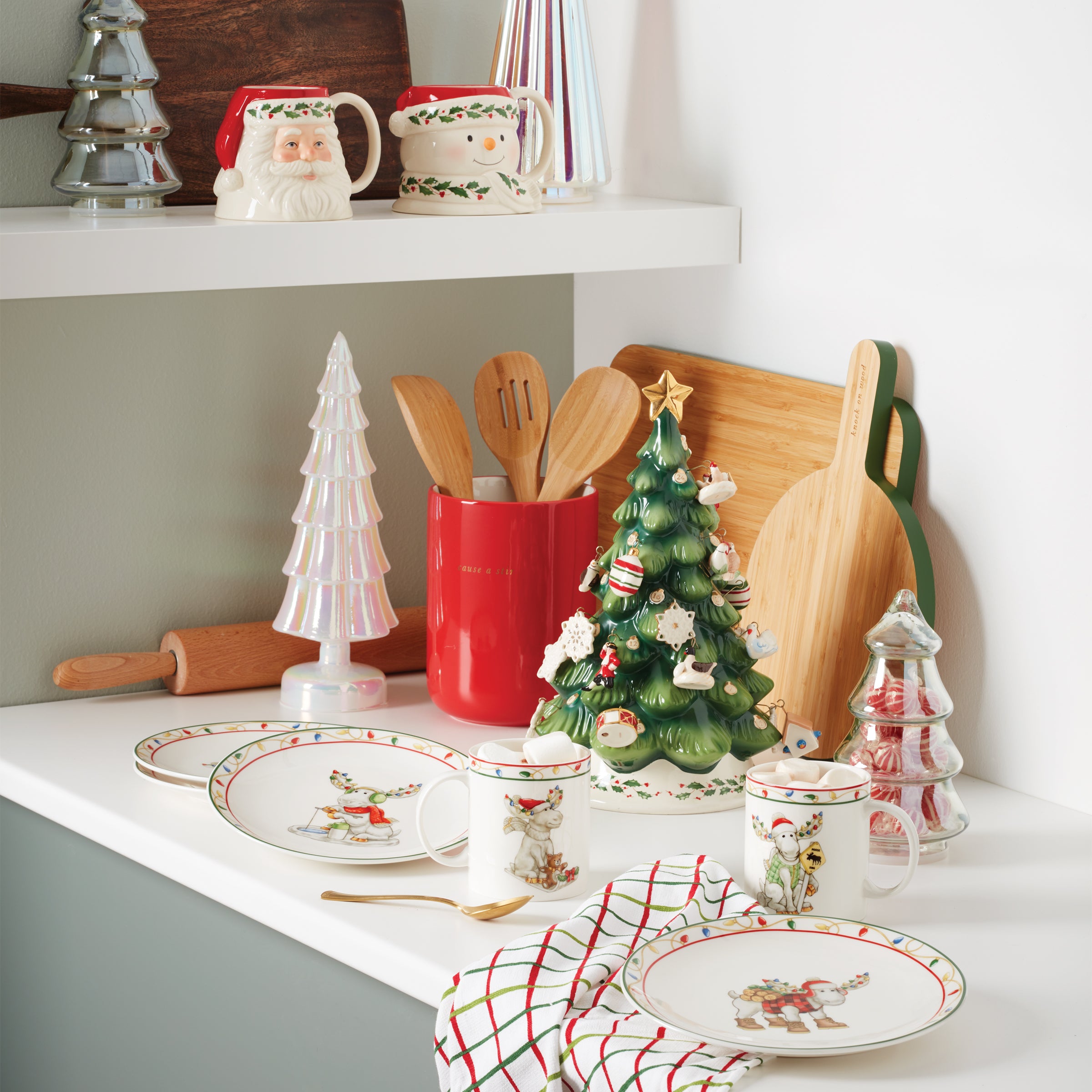 Festive Holiday Dessert Plates Set with Santa's Reindeer Design | Merry Marcel