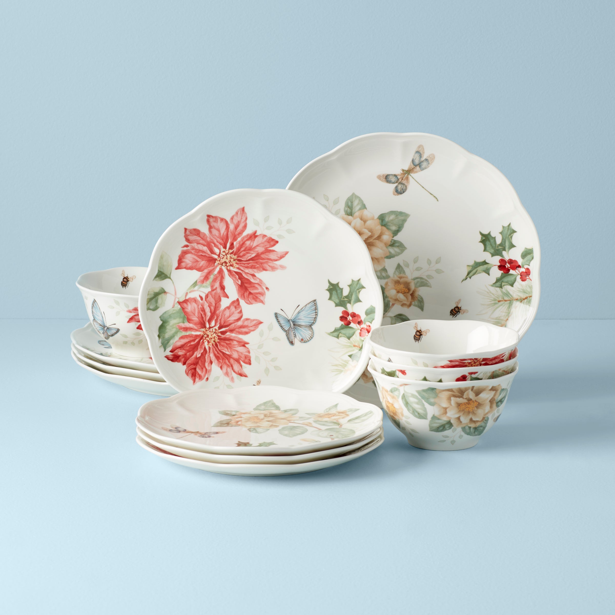 Porcelain Dinnerware Set with Floral Holiday Design | Butterfly Meadow