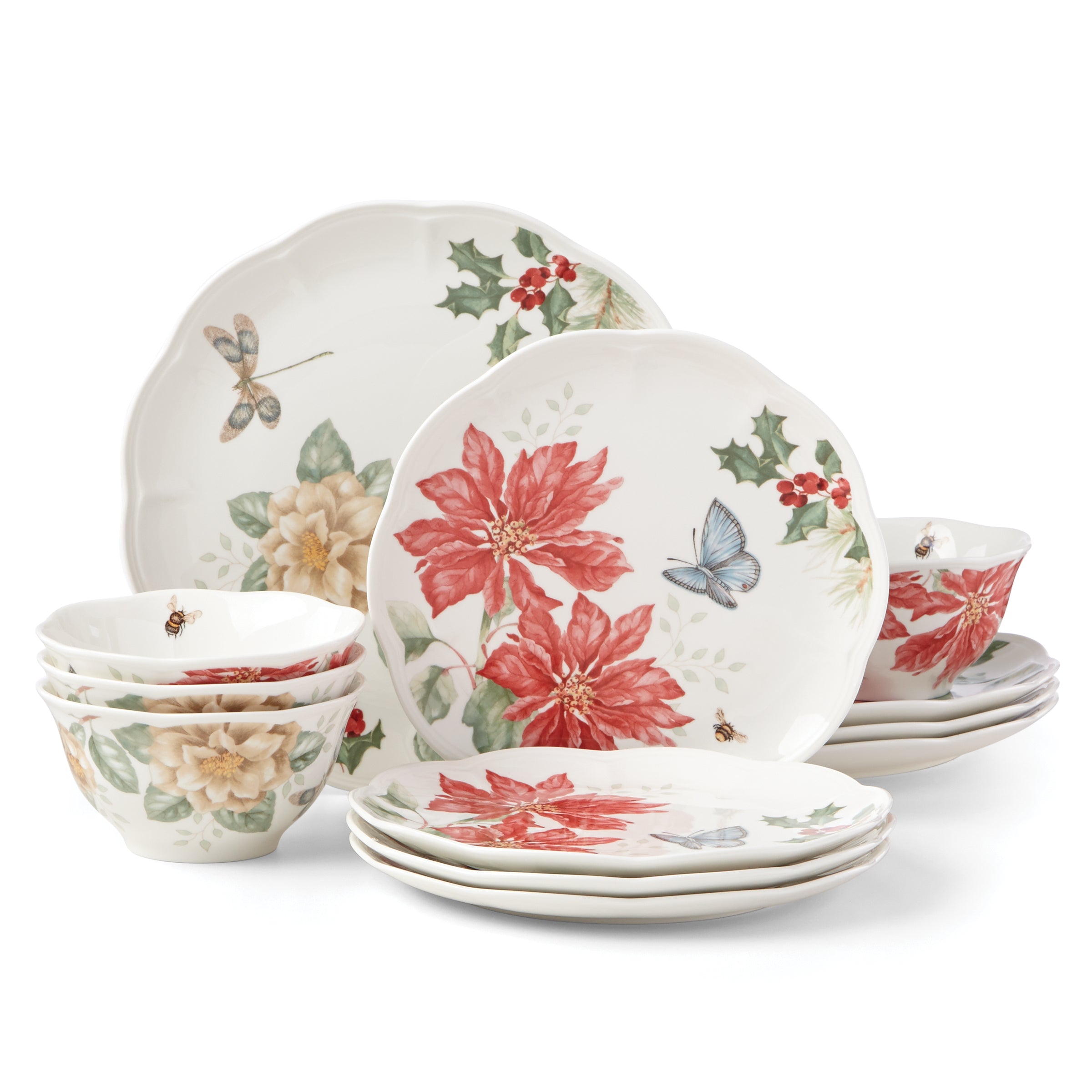 Porcelain Dinnerware Set with Floral Holiday Design | Butterfly Meadow