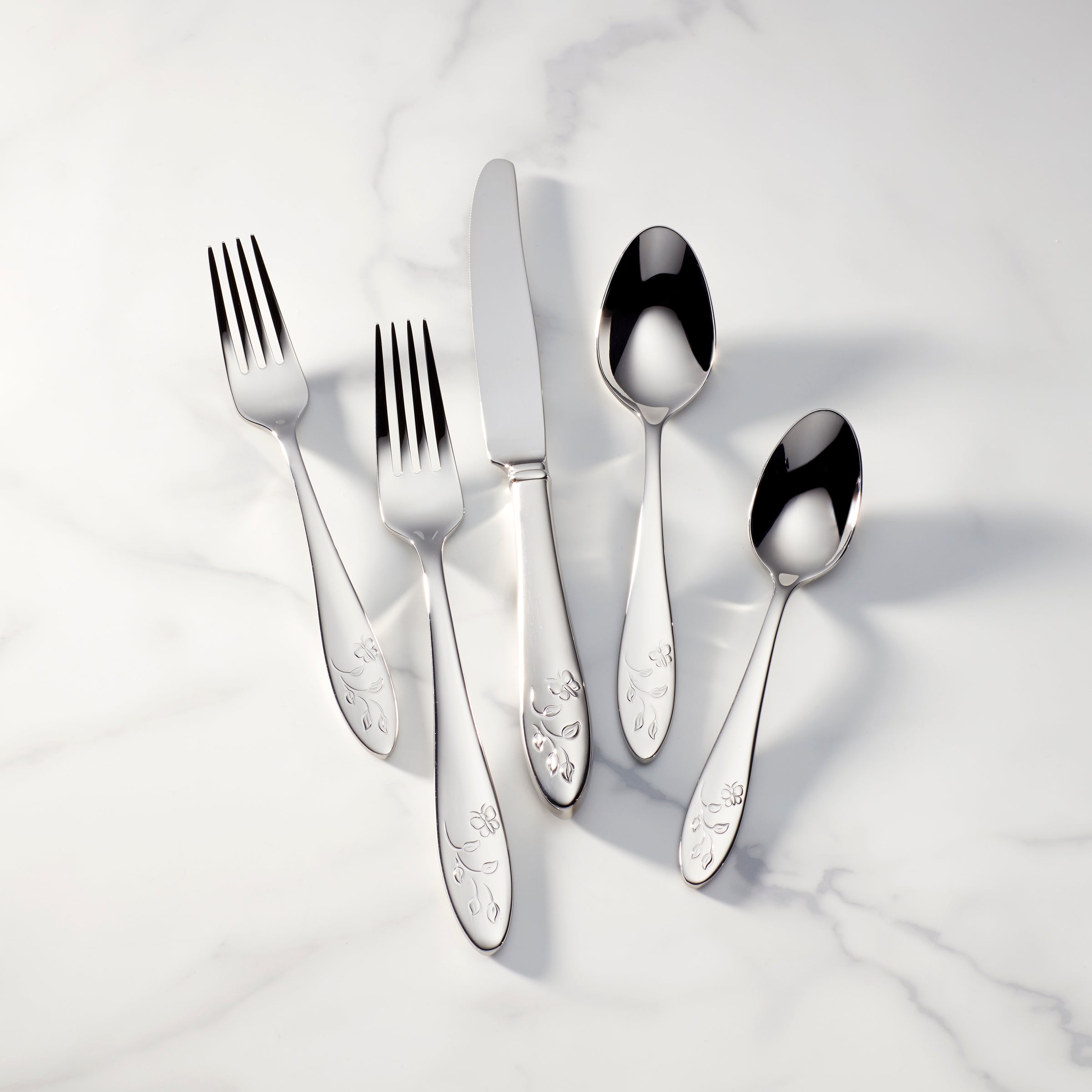 Stainless Steel 5-Piece Place Setting with Butterfly Design | Butterfly Meadow