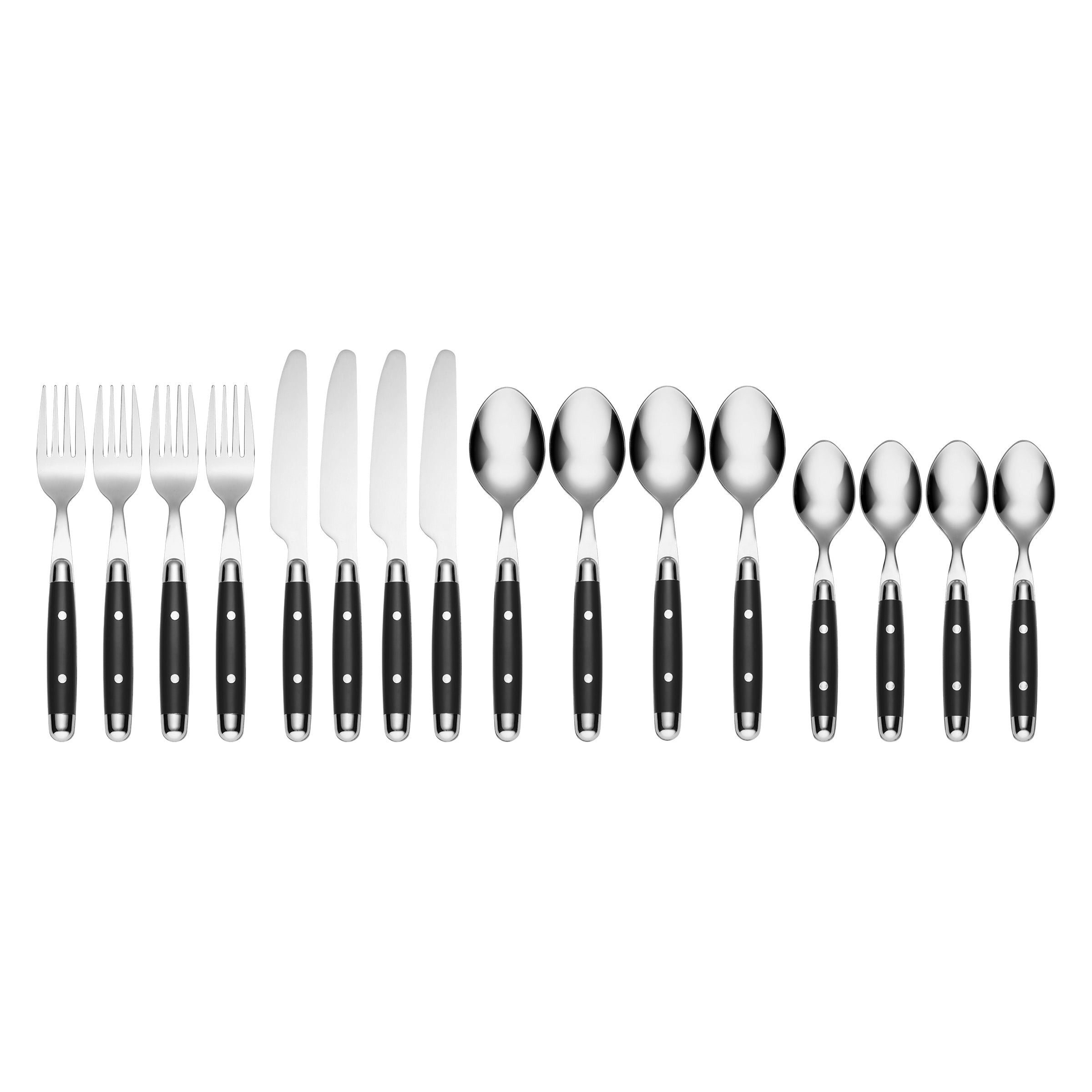 Black Flatware Set 16-Piece with Retro Design | Jubilee
