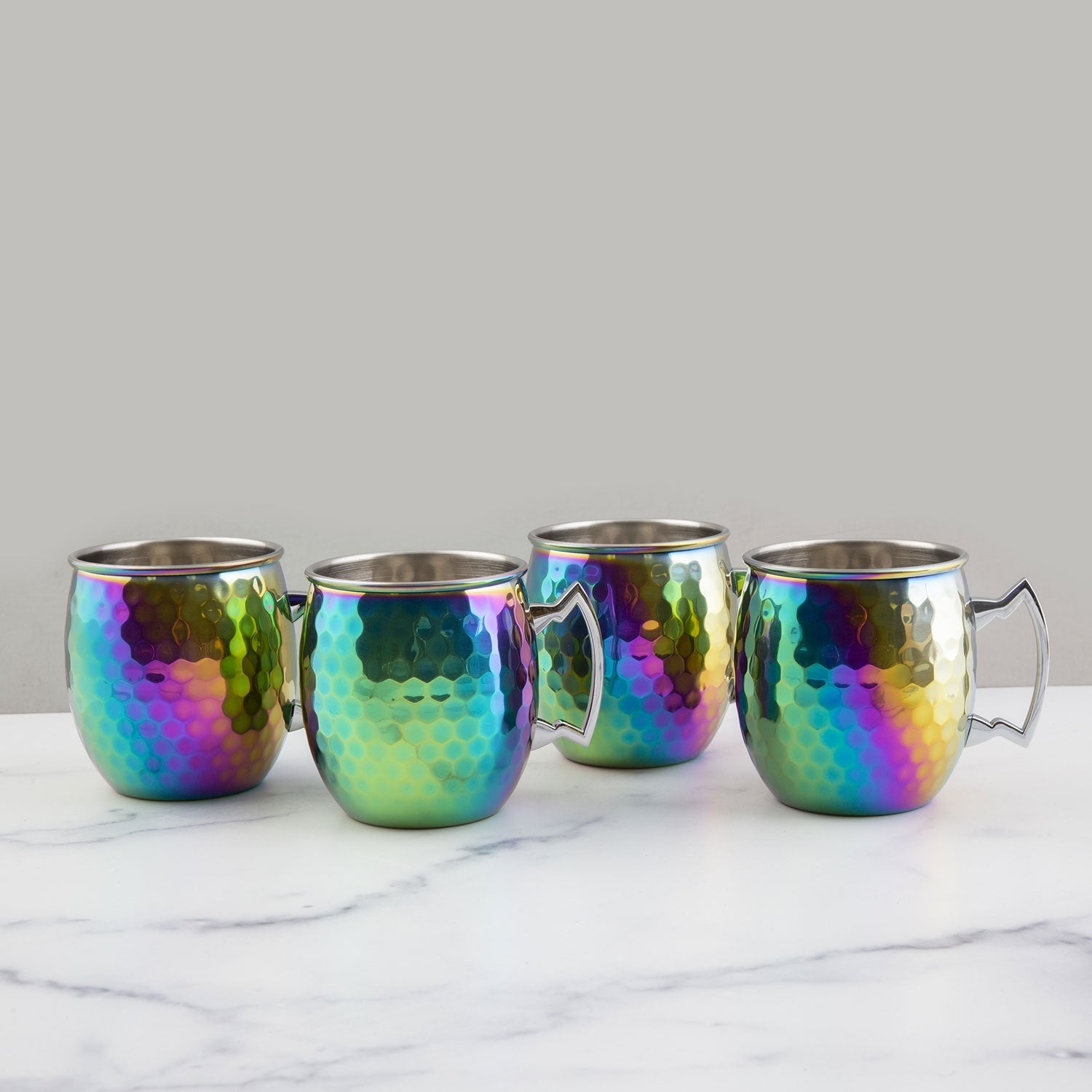 Hammered Rainbow Moscow Mule Mugs Set of 4 | Stainless Steel & Shatter-Resistant