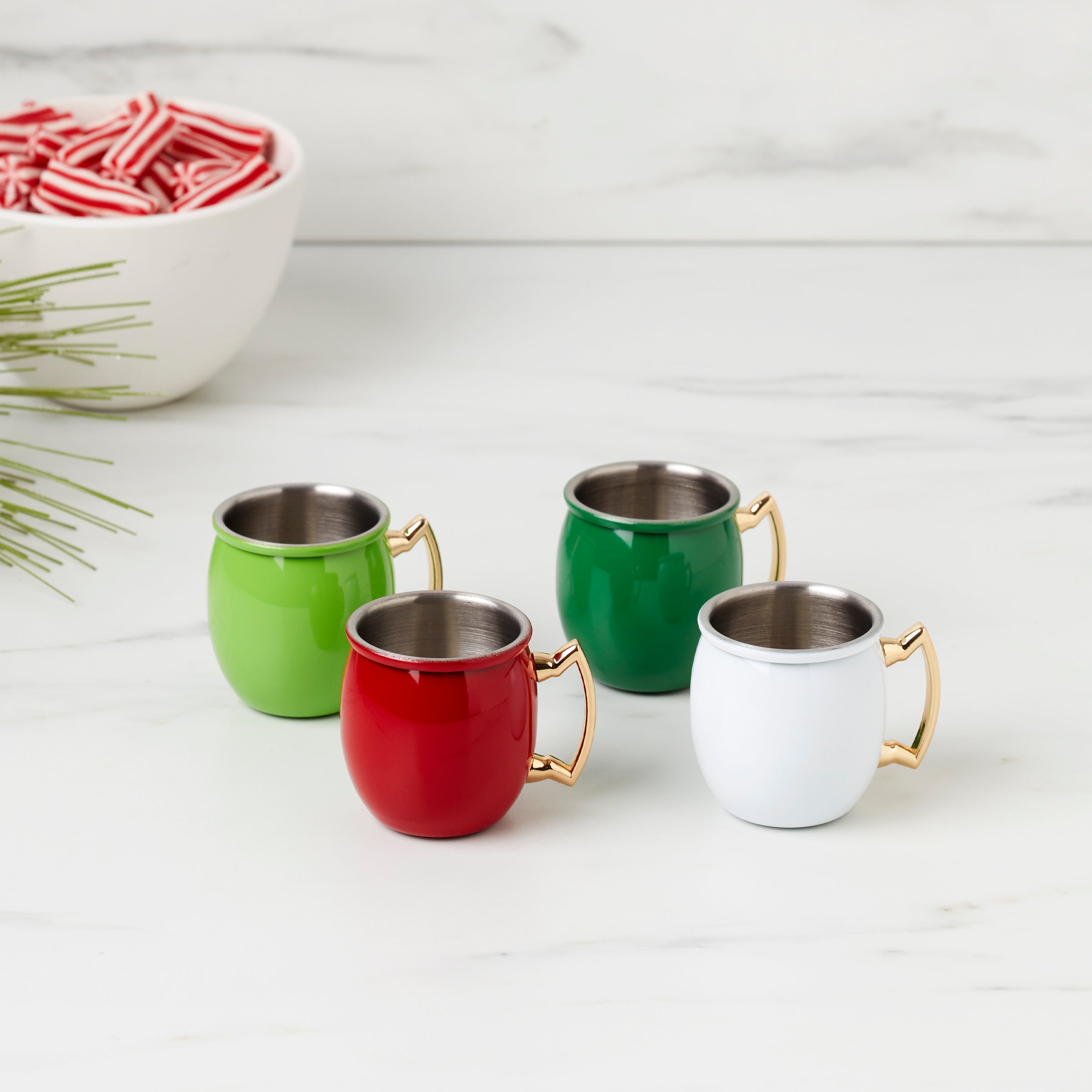 Mini Moscow Mule Mug Shot Glasses for Holiday Cocktails | Gold Handles
