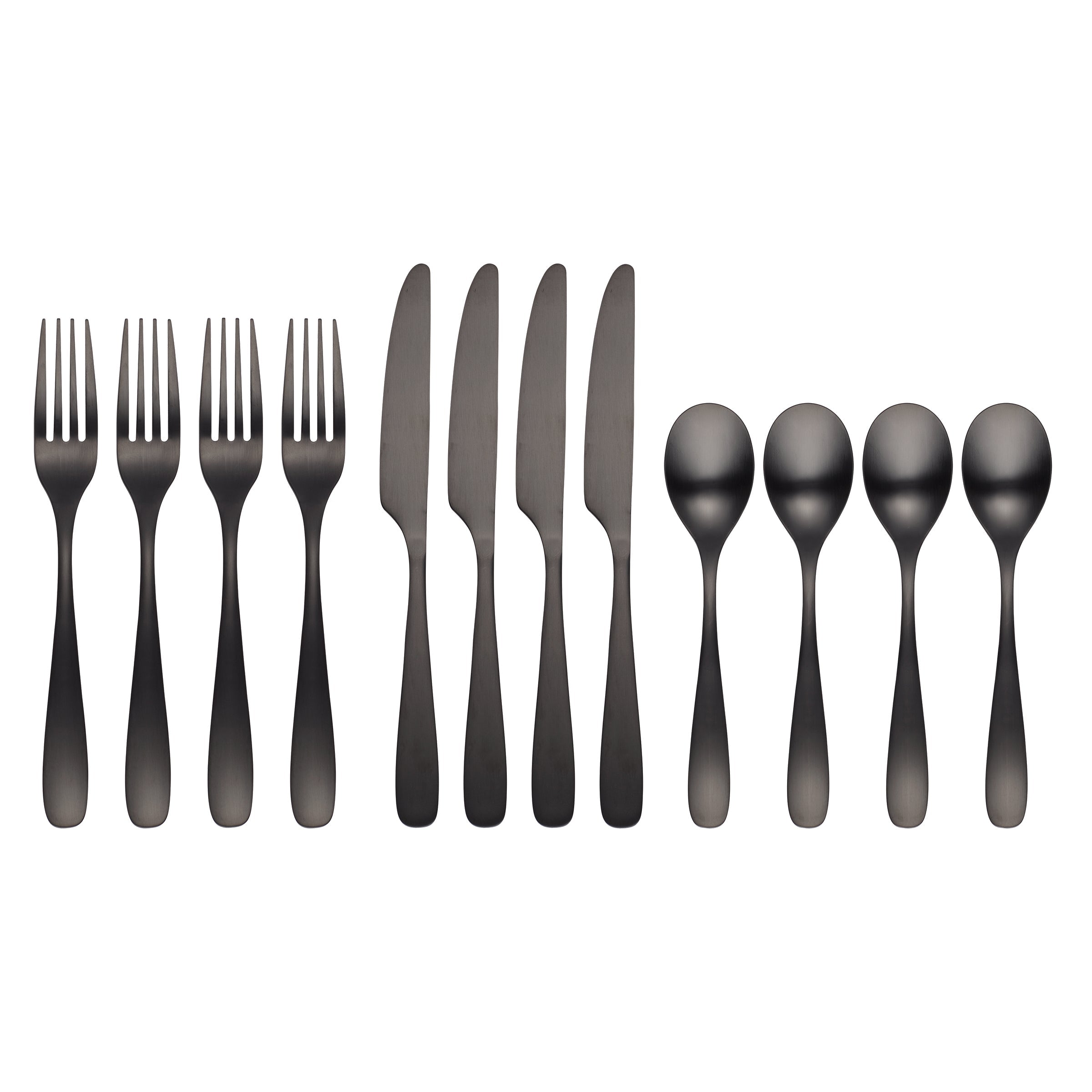 Black Satin Flatware Set 12-Piece for Elegant Dining | Eliana